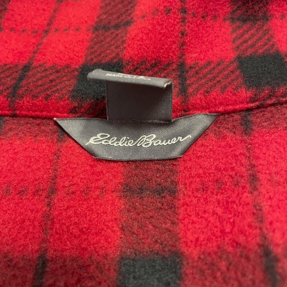 Eddie Bauer Fleece 1/4 Zip Pullover Sweater Mens Large Red Black Buffalo Plaid - Picture 2 of 13